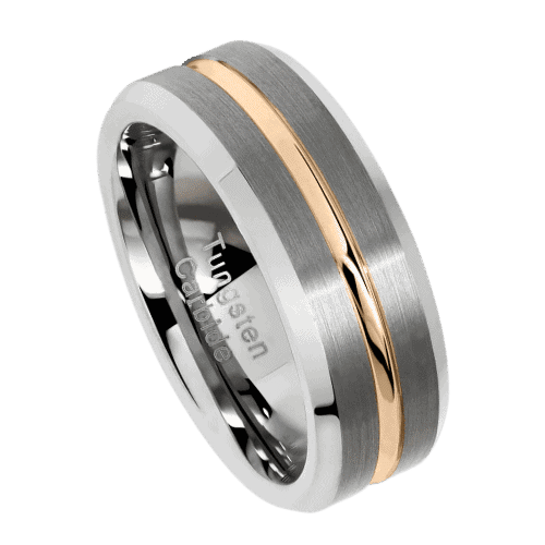 silver mens ring brushed tungsten with rose gold centre band for wedding anniversary engagement ring in all sizes