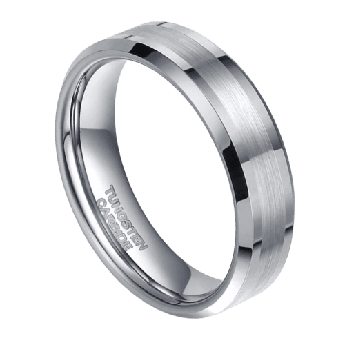 Mens silver ring made from tungsten Mens Silver Master brushed silver ring with polished edges in 6mm and 8mm