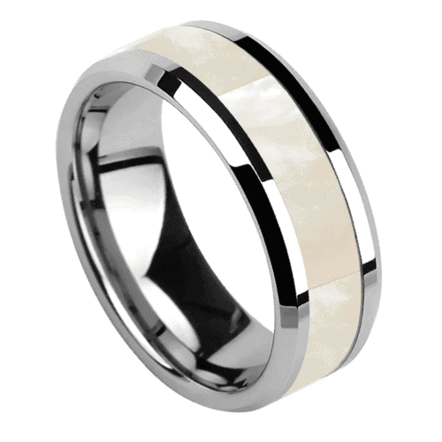 mother of pearl mens ring with silver rims tungsten 8mm wedding anniversary engagement band in all sizes
