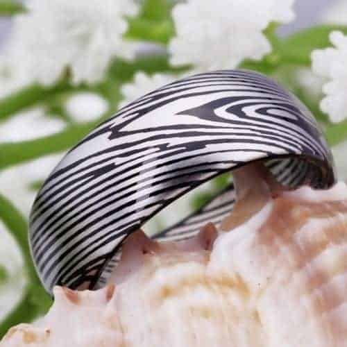 mens tungsten silver and black ring 6mm and 8mm design waterfall design