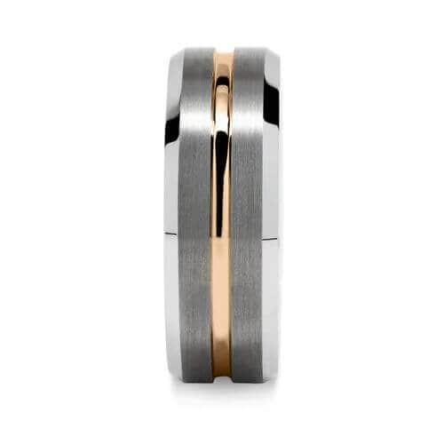 mens silver ring brushed sides with rose gold centre band 6mm modern style