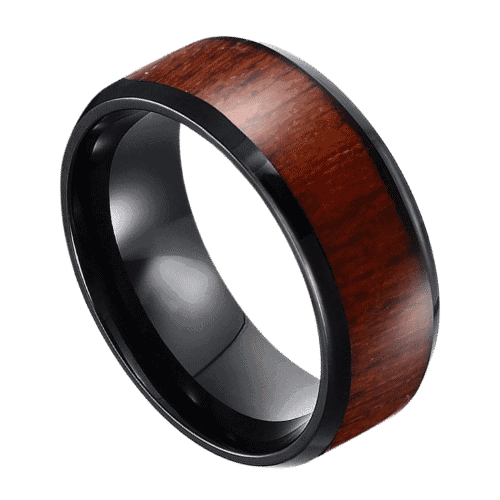 mens wood ring with black tungsten 8mm. Perfect for wedding engagement or anniversary band.