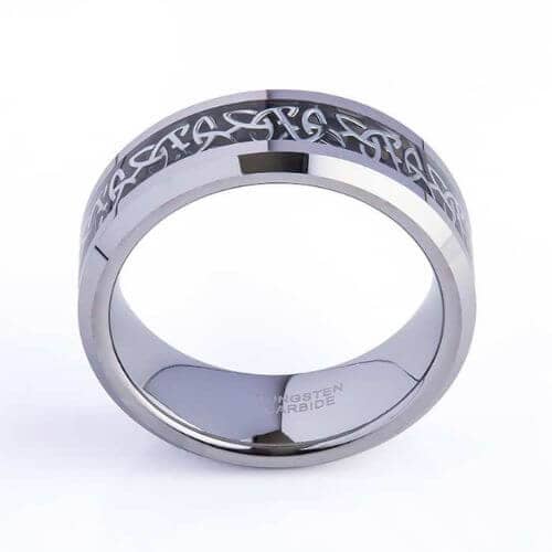 black silver ring for men. Silver tungsten with black carbon fibre 8mm modern style design
