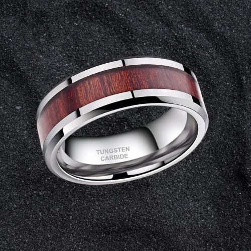 Woodsman silver mens ring with wood inlay