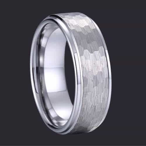 hammered silver ring for men tungsten Reflection