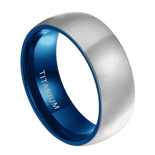 silver mens ring wedding anniversary engagement band silver blue inside brushed  titanium band 6mm 8mm in all sizes
