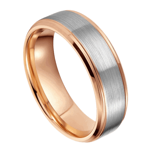 silver mens ring with rose gold rims tungsten wedding anniversary engagement band in all sizes