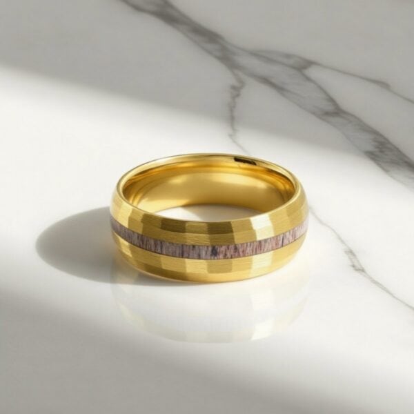 Men’s hammered gold and antler tungsten fashion statement ring, The Splendour.