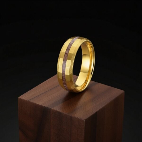 The Splendour gold tungsten and antler men’s promise ring with engraving for him.