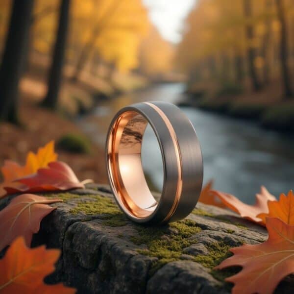 Mans Elegant Tungsten Ring in Gunmetal Grey and Gold