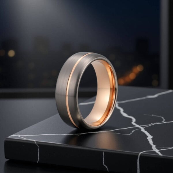 Stylish Mans Tungsten Ring in Gunmetal Grey and Gold