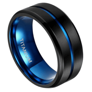 Men's Black and Blue Titanium Ring
