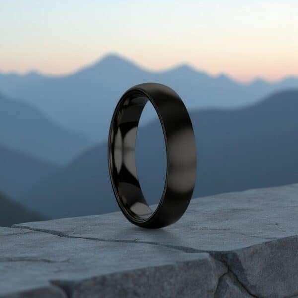 Black titanium ring for him. Featuring a brushed black surface and a polished black inside. A style slim style ring.