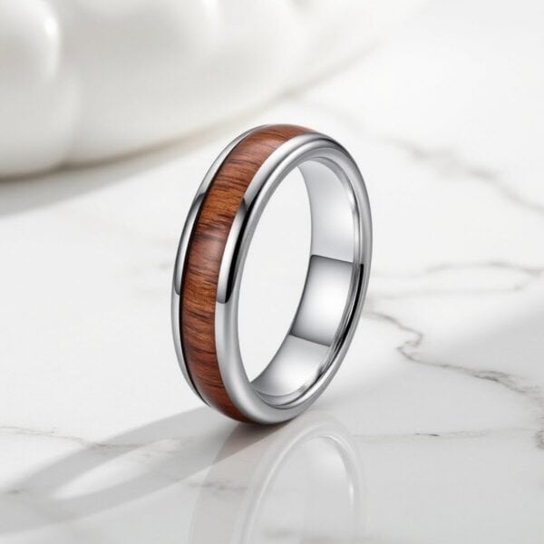 The Woodrow tungsten and wood wedding band for men — durable, stylish, and engravable.