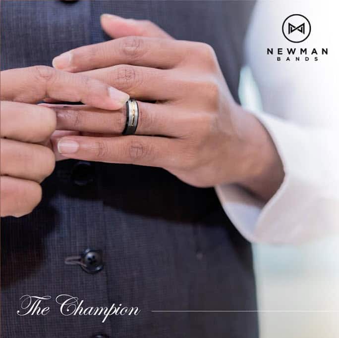 Man wearing wedding ring silver gold and black tungsten 6mm 8mm