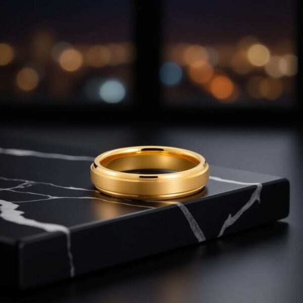 Thin style mens gold tungsten ring