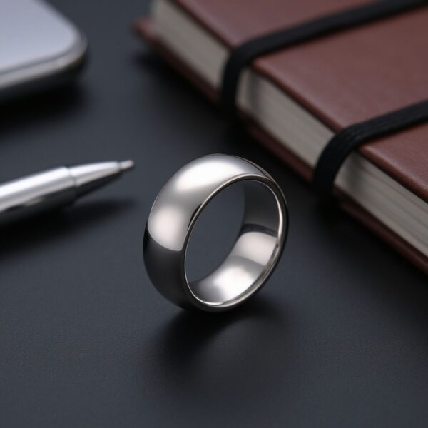 Mans engagement ring or eternity band for him. A majestic white told tungsten classically styled mans ring.