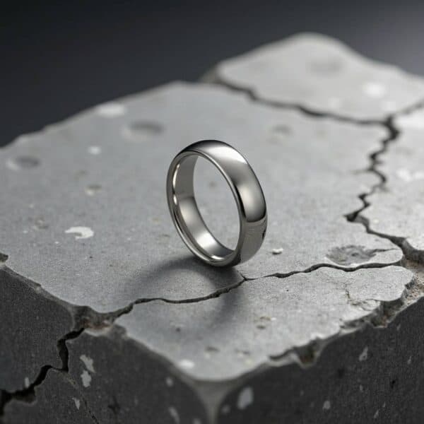 A stylish thin style mens ring made with tungsten. White gold in colour, add a personalised ring engraving to this male promise ring.