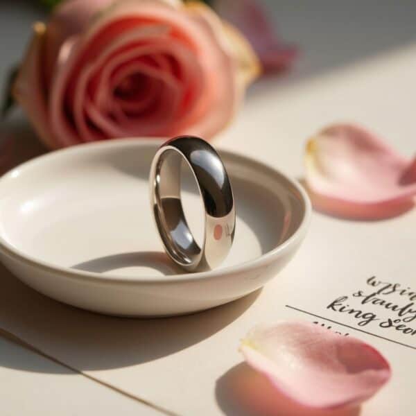 Mens classic wedding band but made with robust and hardwearing tungsten carbide. This white gold mens ring is both elegant and refinded.