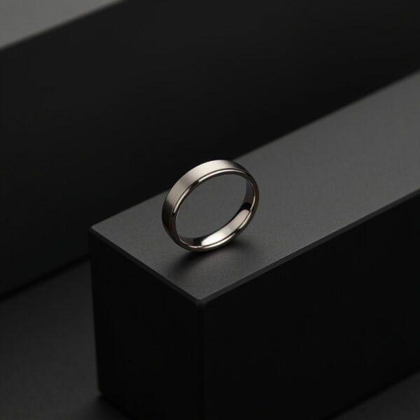 4mm silver titanium ring for men, slim style male wedding band or engagement ring for guys with brushed and polished finish.