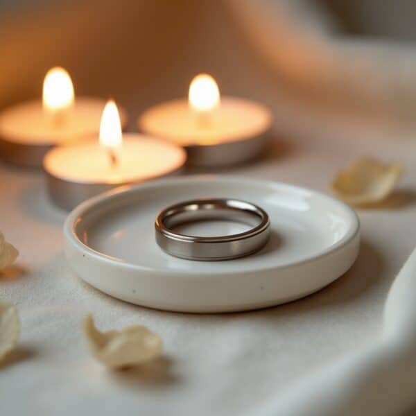 Silver titanium 4mm men’s ring, thin style brushed and polished wedding band or engagement ring for him.