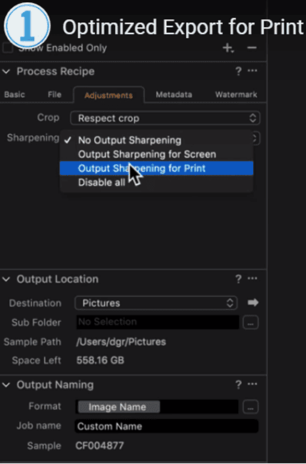 Sharpening for Export