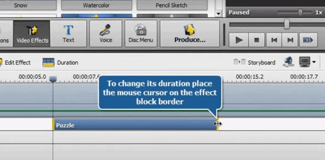Select Position and Duration of the Effect