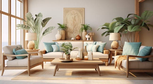 A Living Room with a Blend of Warm Wooden Furniture