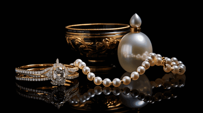 An Exquisite Diamond Ring Surrounded with Dainty Pearl Bracelets