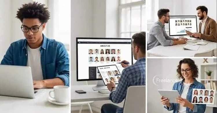 Diverse professionals use AI headshots for LinkedIn, remote team profiles, real estate marketing, and personal branding across devices