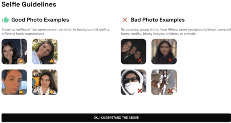 Selfie Guidelines - Good and bad examples of photo input or source photos