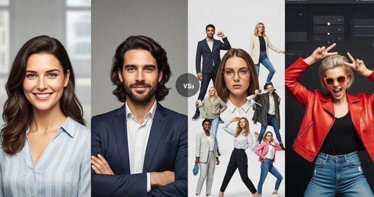Side‑by‑side AI headshot examples comparing Studioshot AI realism with Instant Headshots, Headshot Pro, and Aragon AI creative styles