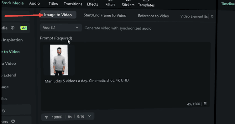 Filmora AI image to video