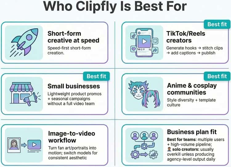 Infographic showing who Clipfly is best for
