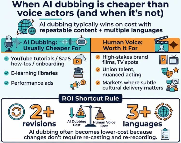 Infographic comparing AI dubbing vs voice actors