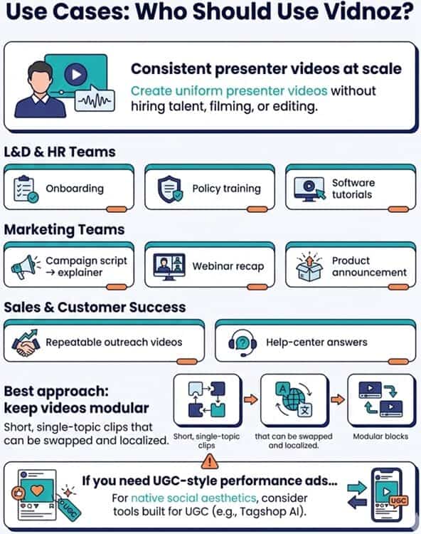 Infographic illustrating who should use Vidnoz