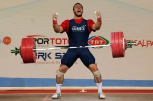 Dmitriy Klokov of Russia celebrates in t