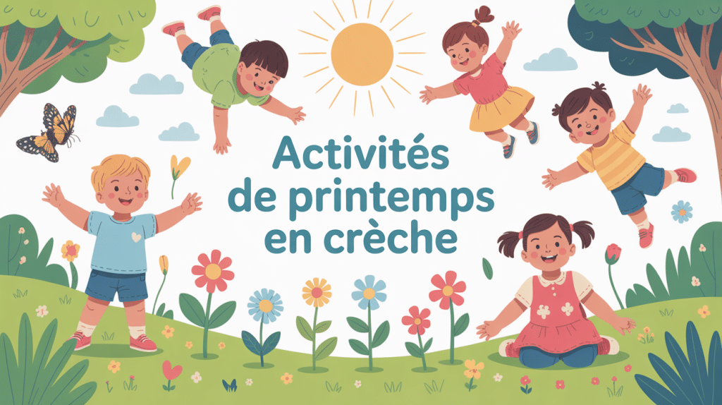 activité printemps crèche enfants explorant la nature