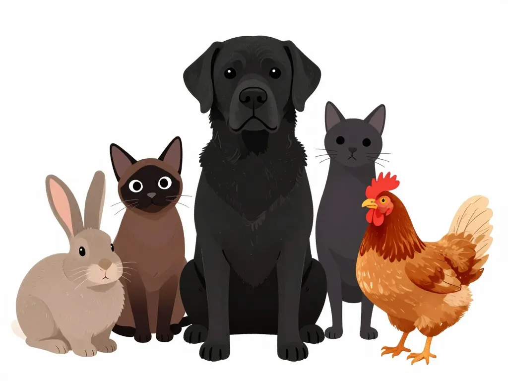 animaux domestiques a peau noire illustration éducative