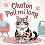 Chaton poil mi long assis décor cosy