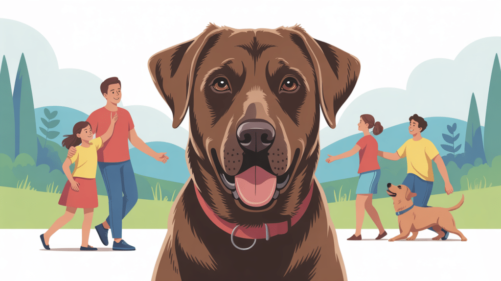 croisé labrador malinois illustration famille dynamique