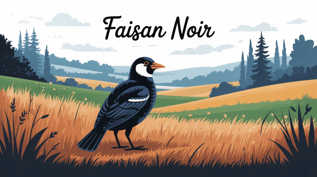 faisan noir en vedette dans un paysage rural français