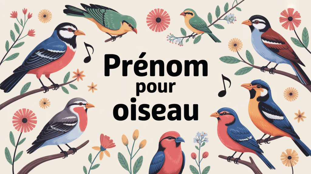 illustration prénoms pour oiseaux sur branches avec ambiance joyeuse