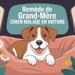 remède de grand-mère pour chien malade en voiture, illustration vectorielle douce