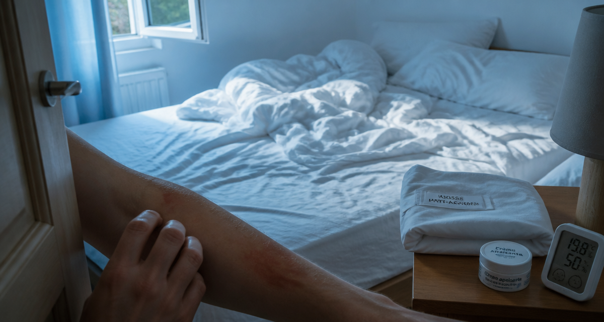 bouton acariens lit bras chambre