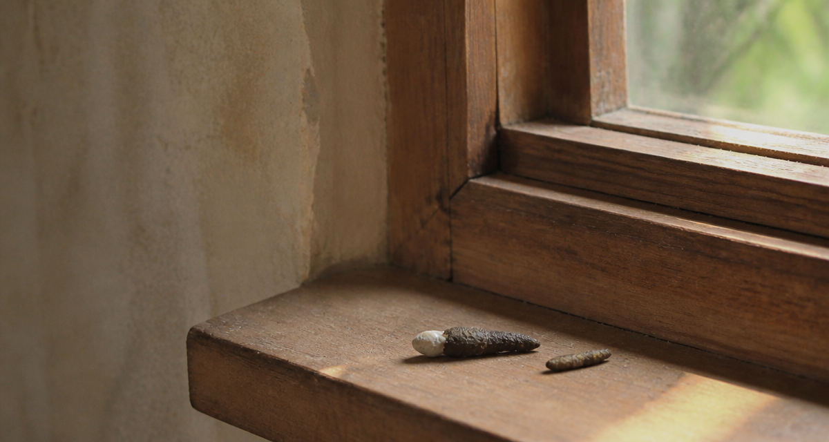 crotte de gecko et souris sur rebord de fenêtre
