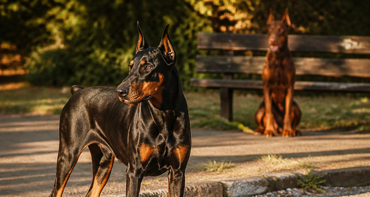 doberman couleur noir et feu et marron et feu