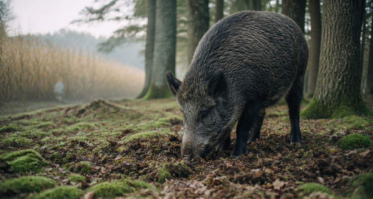 que mange les sangliers fouillant la terre en forêt