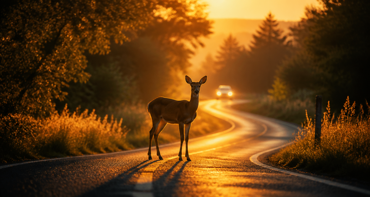 voir une biche sur la route signification, biche immobile au lever du soleil