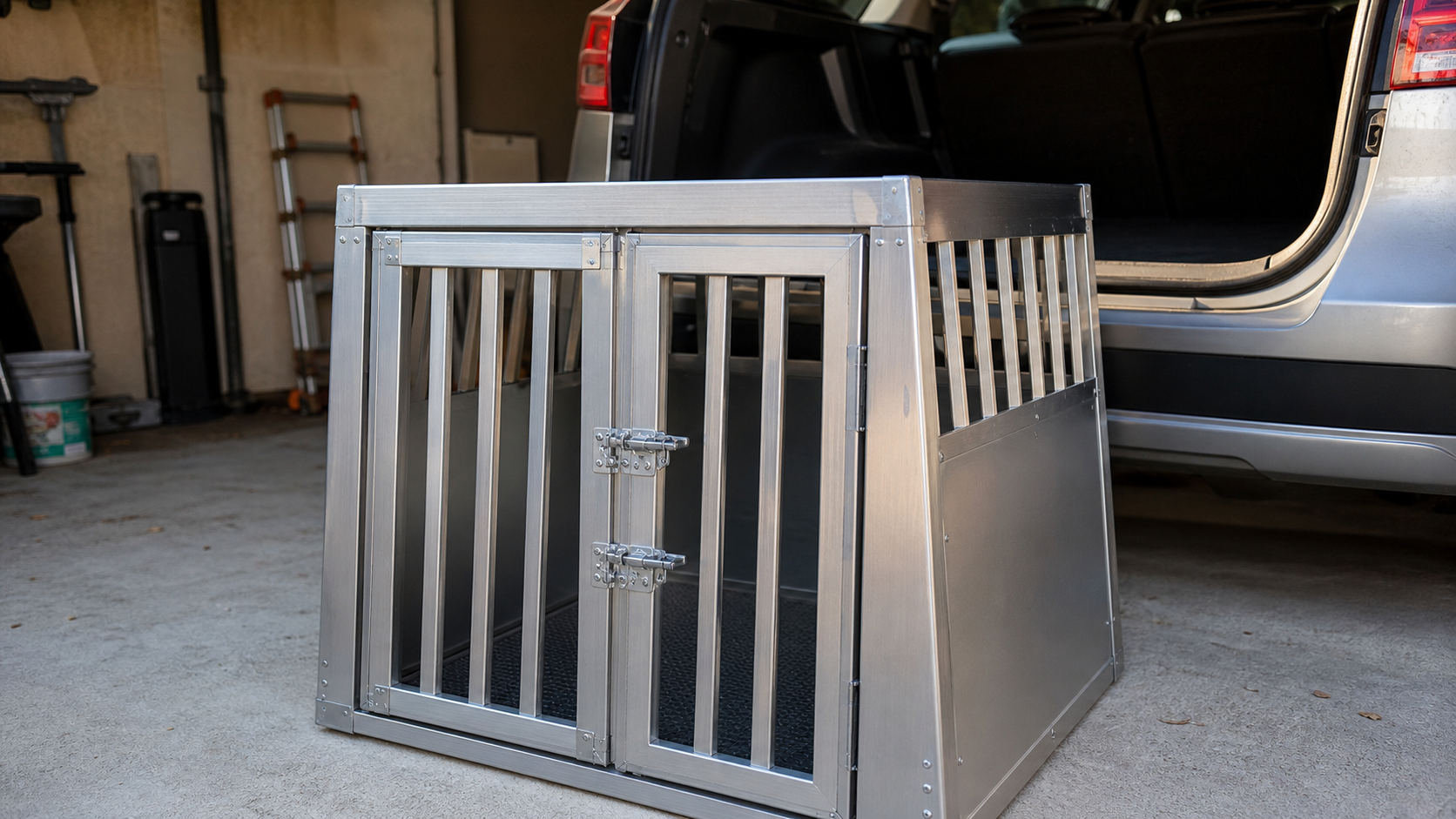 Cage alu transport chien : marge 15 cm et verrouillage à vérifier